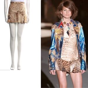 Roberto Cavalli S/S 2002 Look #11 Vintage Leopard Silk Ruffle Mini Skirt XS